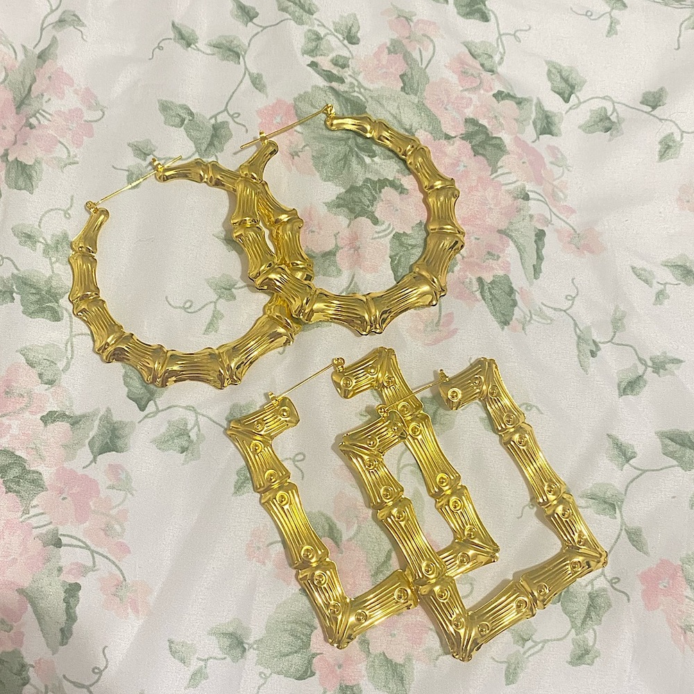 Large Bamboo Style Earrings (2 pairs)